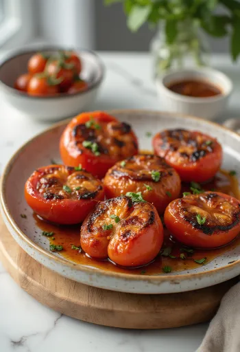 Jitomates asados al BBQ servidos
