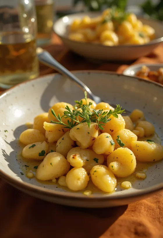 Gnocchi al romero servido