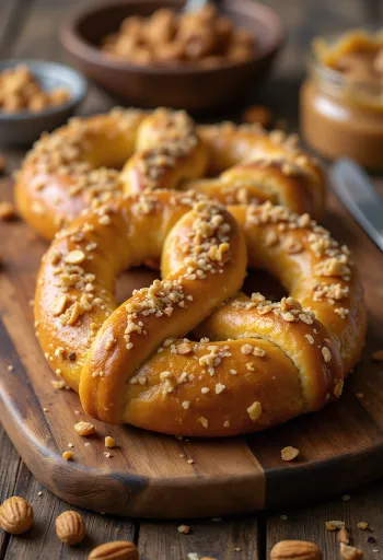 Pretzel de cacahuate dorado y crujiente sobre una servilleta