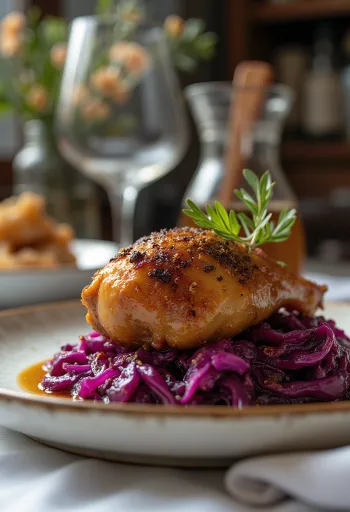 Pierna de pato servida con col morada estofada