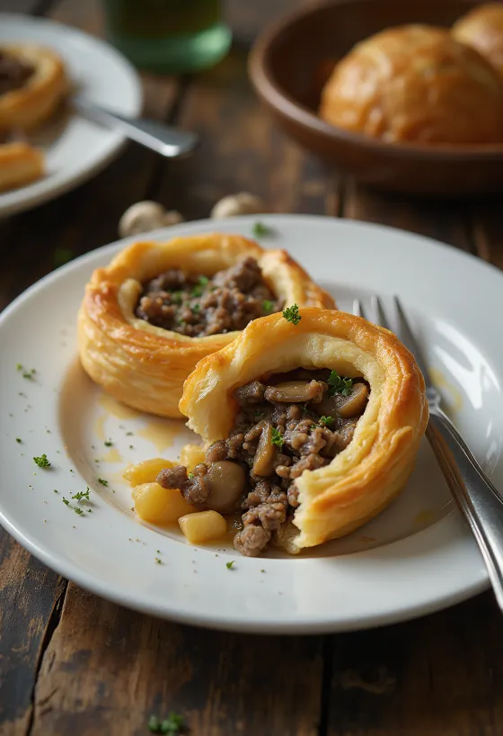 Karjalanpiirakka con relleno de champiñones, servido con perejil fresco