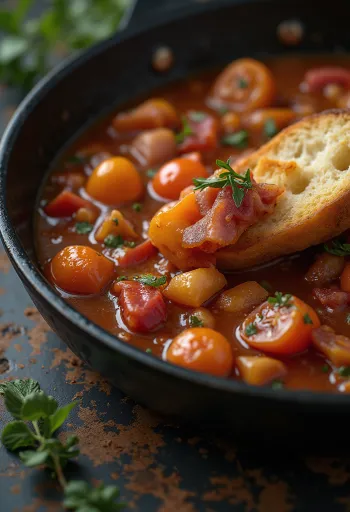 Lecsó con pimientos frescos, jitomate y salchicha ahumada