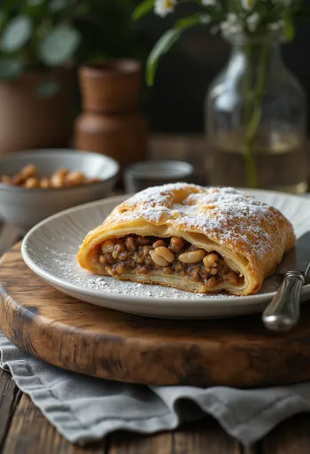 Strudel de amapola y nuez servido