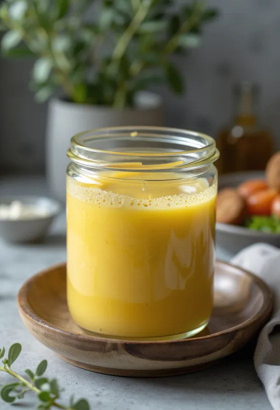 Aderezo de miel y mostaza Dijon servido con ensalada
