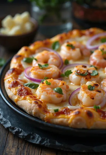 Pizza estilo sueco con camarones