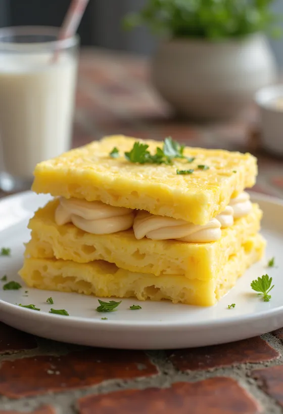 Sándwich de Tamagoyaki con delicioso omelet japonés, pan tostado y cilantro fresco