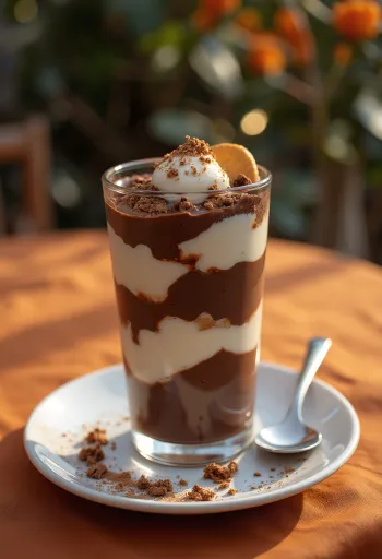 Copa de Crema de Chocolate y Mascarpone en capas, decorada con virutas