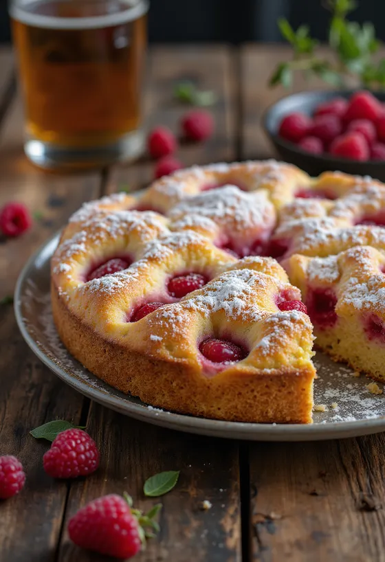 Pastel de frambuesa servido