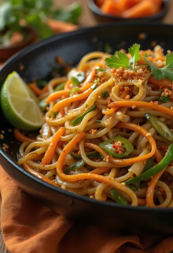 Mee goreng con verduras en un tazón, fideos asiáticos con salsa de soya y vegetales crujientes