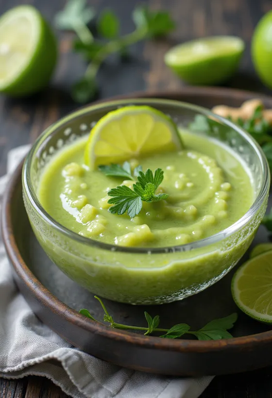 Salsa de jengibre con romero y limón servida
