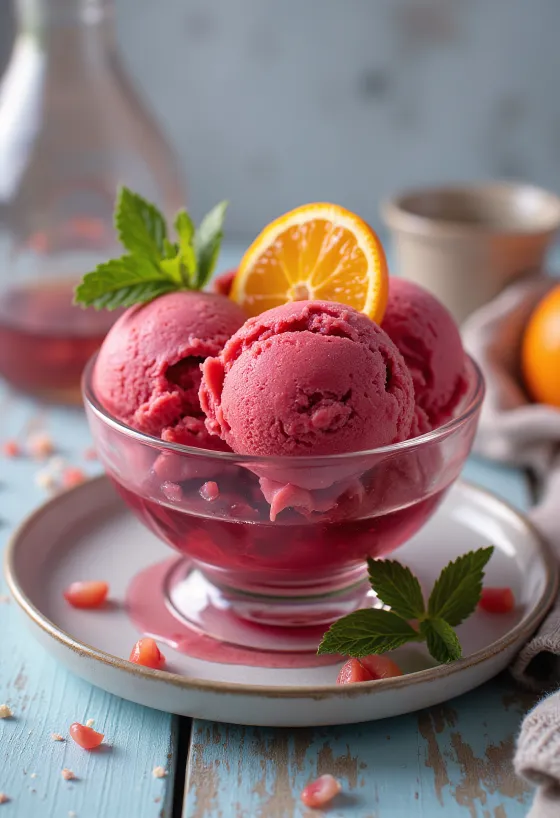 Helado de sangría servido en copa