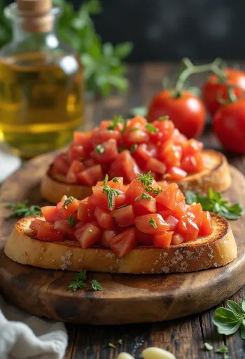 Bruschetta vegana de jitomate servida
