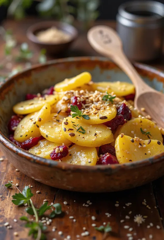 Cazuela vegana de papas con betabel