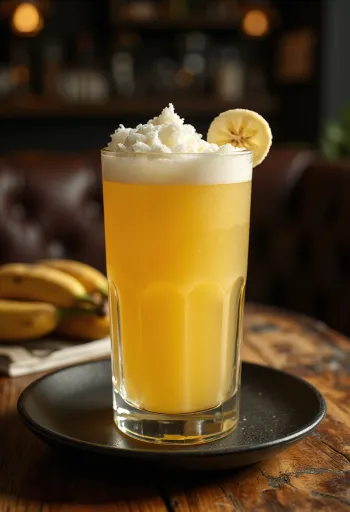 Sidra de limón y plátano bebida refrescante decorada con rodaja de limón