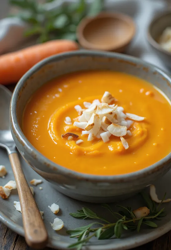 Tazón de crema de zanahoria naranja brillante