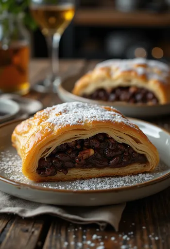 Strudel de Chocolate y Nuez servido en un plato