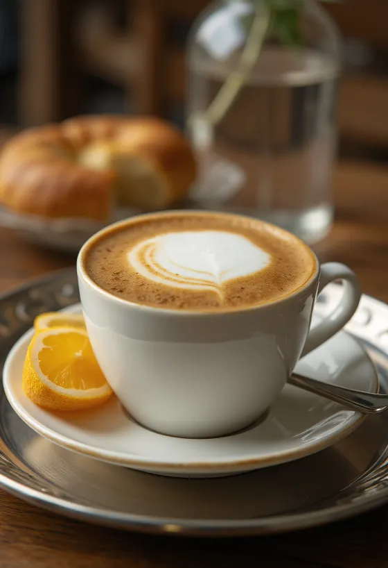 Latte de canela y jengibre bebida de café decorada con raja de canela y jengibre