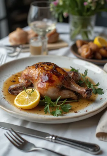 Pichón asado con romero servido