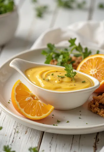 Salsa de naranja y mostaza servida