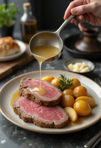 Tafelspitz servido con papas y rábano picante con manzana