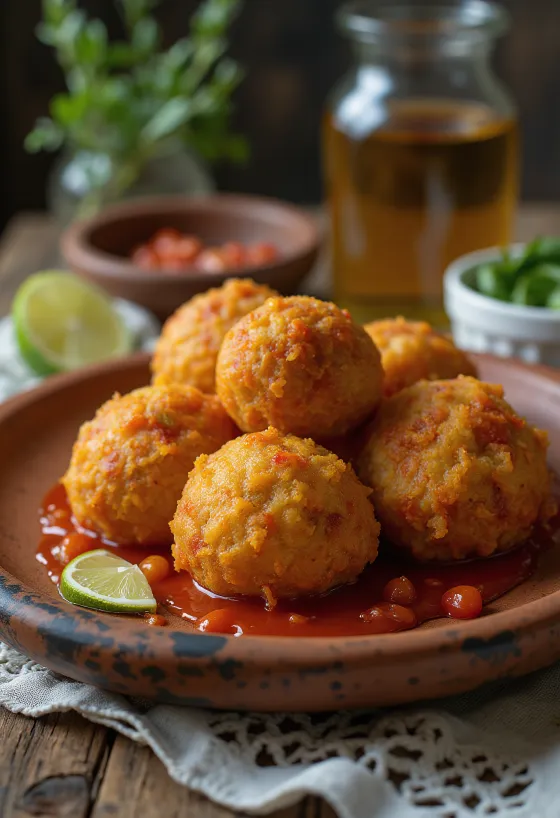 Acarajé con chile picante, comida brasileña crujiente