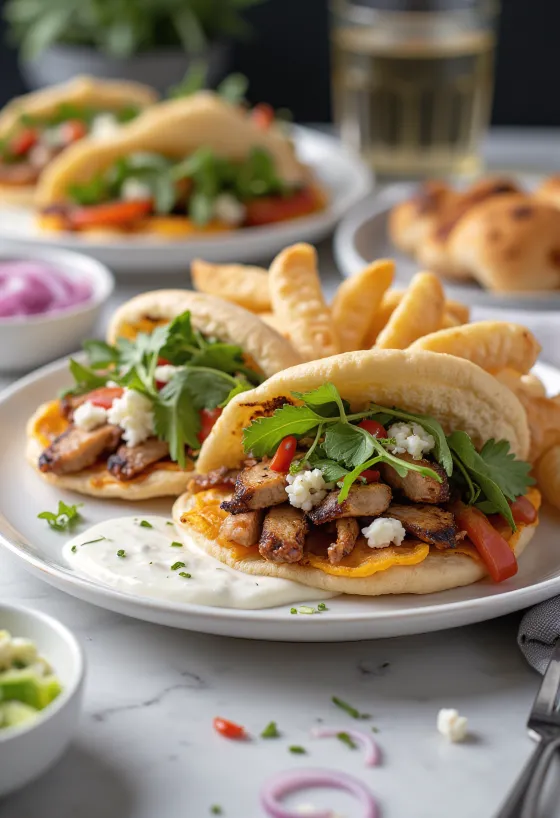 Gyros grande relleno con mucha carne de res, pollo y verduras