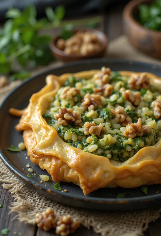 Pastel de Carelia con relleno de espinacas, recién horneado