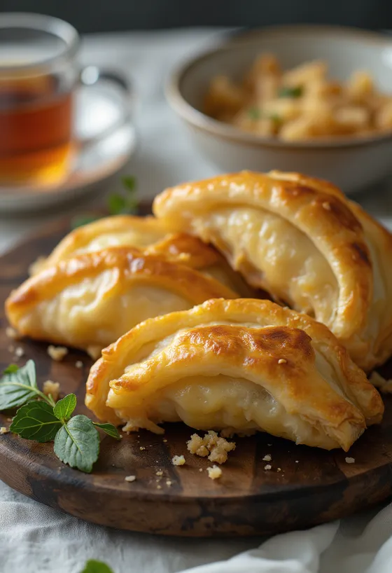 Börek clásico fresco servido con relleno de queso feta y requesón