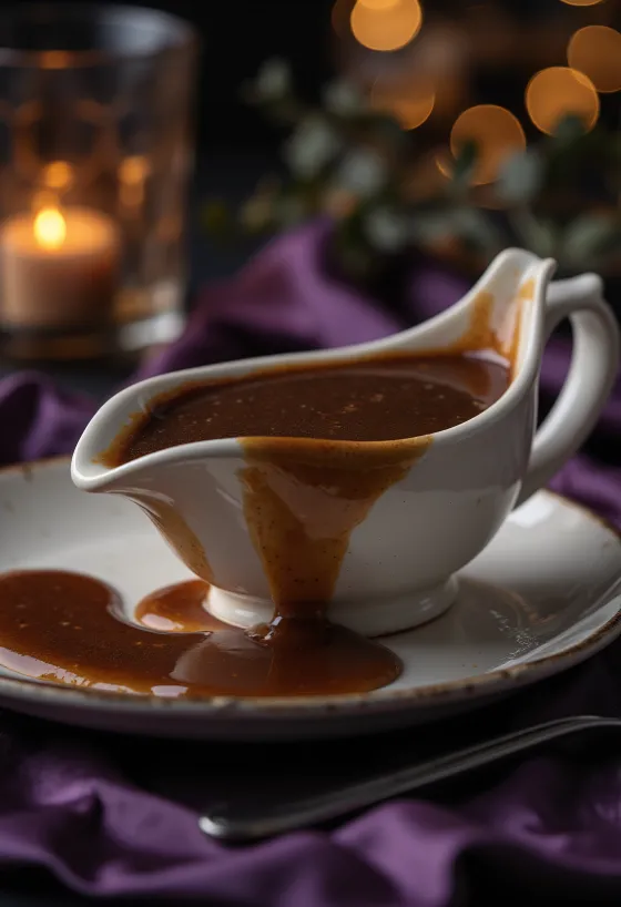 Salsa de cerveza oscura servida con carnes