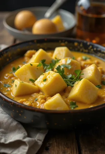 Curry picante de berenjena servido