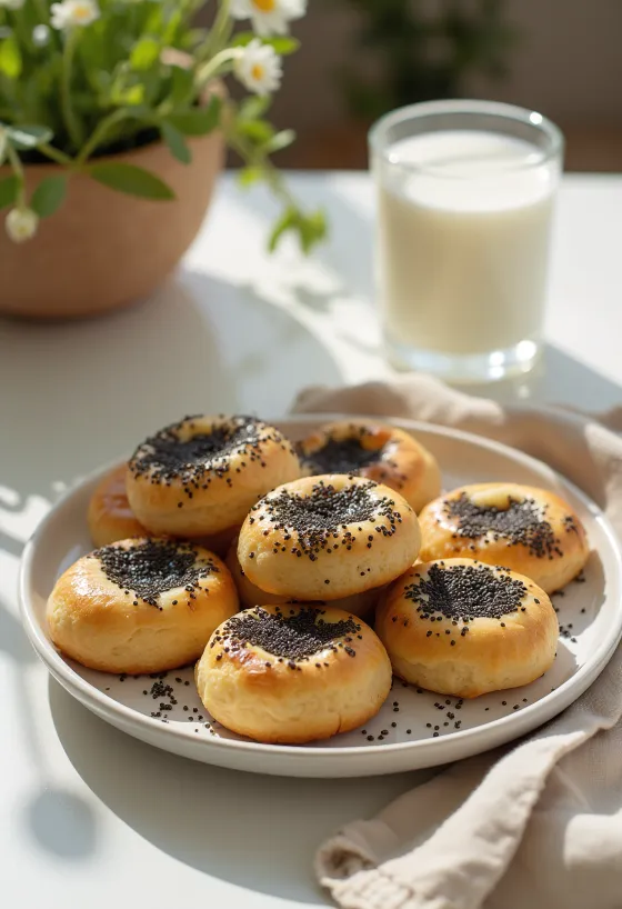 Anarsa con semillas de amapola, galletas doradas servidas