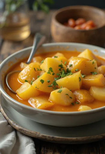 Estofado de papa en salsa espesa y cremosa, espolvoreado con perejil fresco