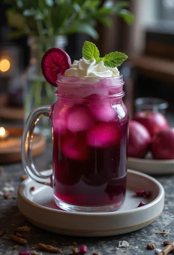 Sidra de betabel y manzana servida en vaso