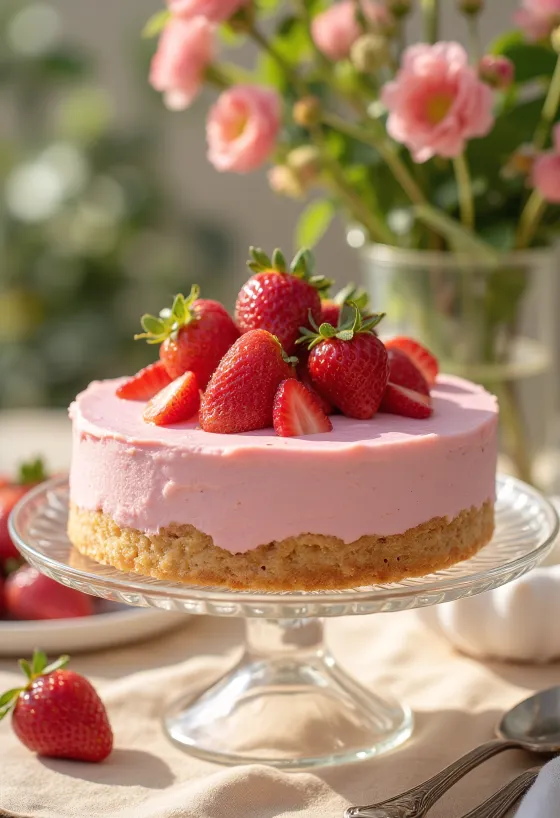 Pastel de mousse de fresa con frutas