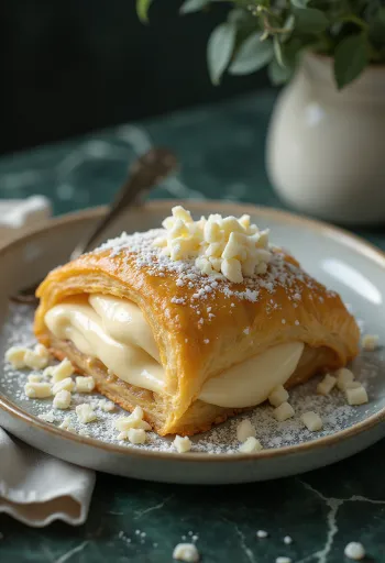Strudel de chocolate blanco recién horneado