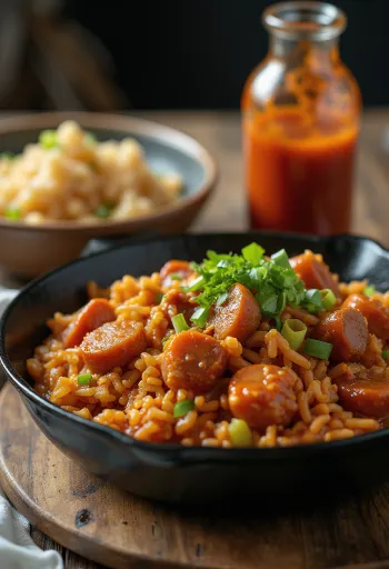 Jambalaya con res, pimiento y arroz