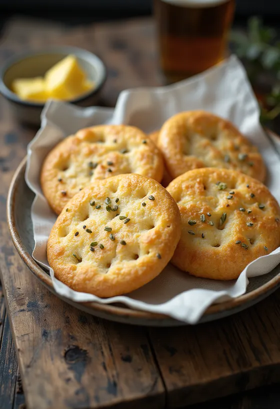 Knäckebröd con semillas de alcaravea, rebanado y servido fresco