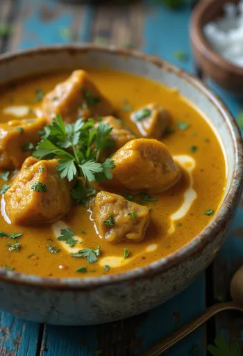 Curry de res servido con leche de coco y especias