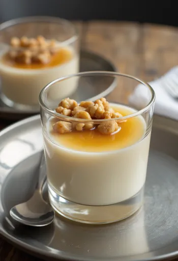Panna cotta de miel y nuez servida