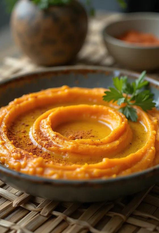 Hummus picante de zanahoria servido