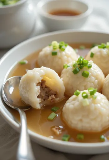 Tangyuan con relleno salado, servido con cilantro