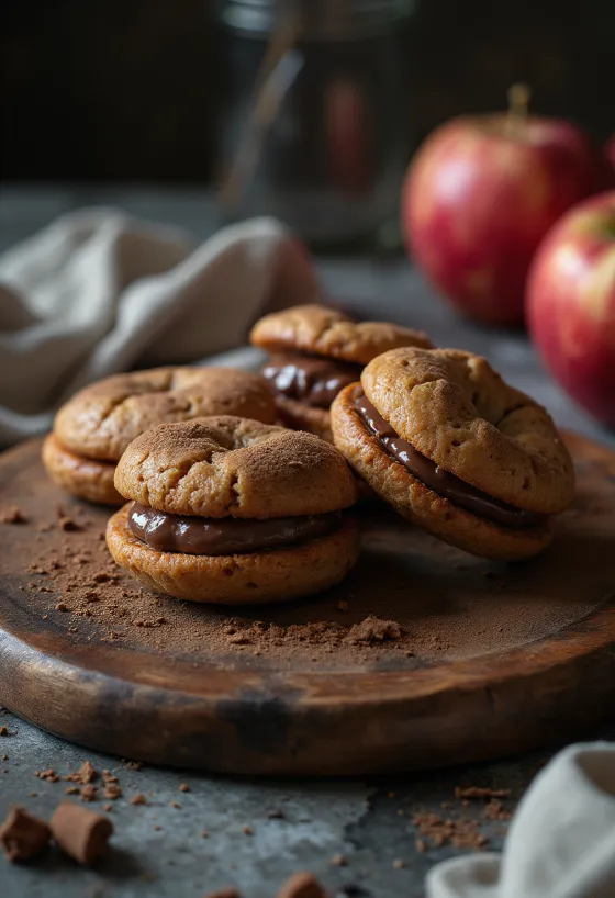 Galletas Linzer de manzana y chocolate servidas