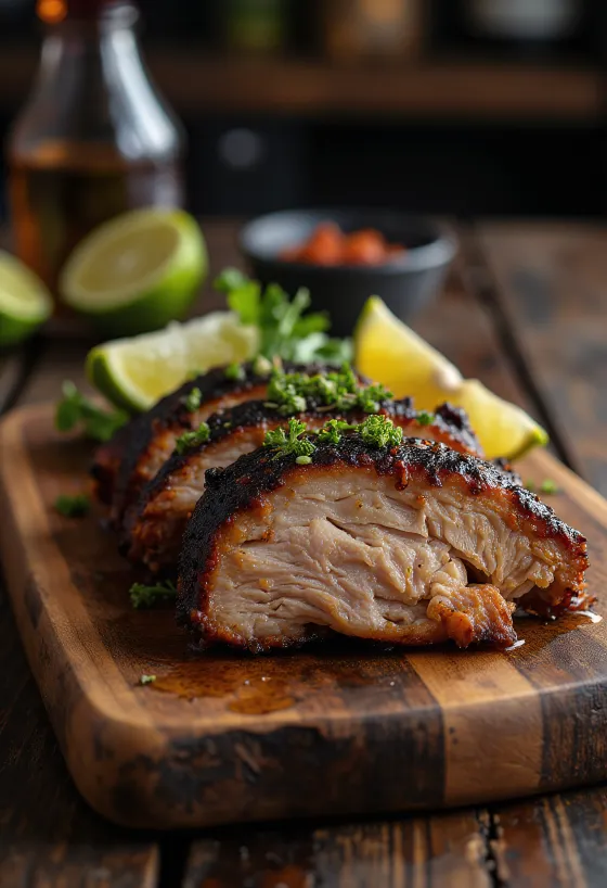 Cerdo jerk servido con arroz y frijoles