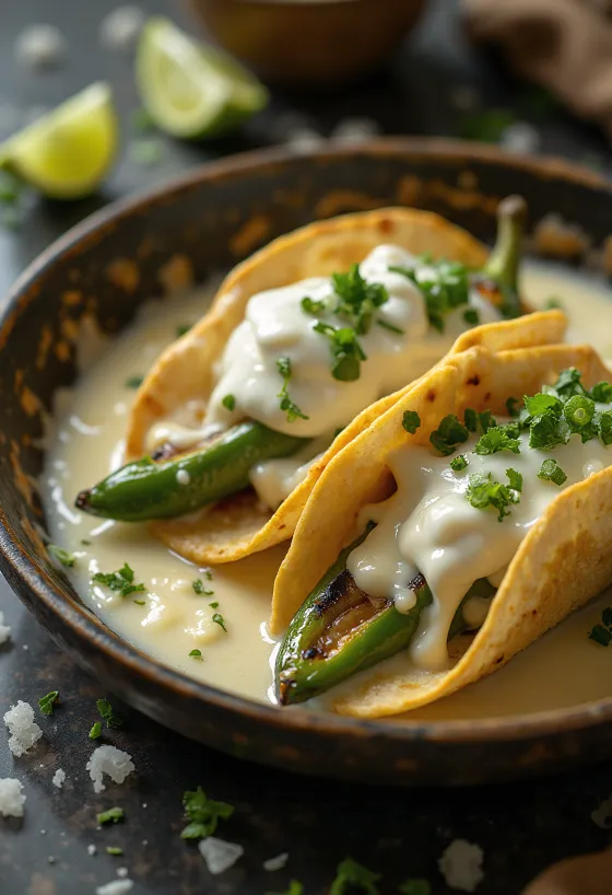 Tacos de Rajas con Queso servidos