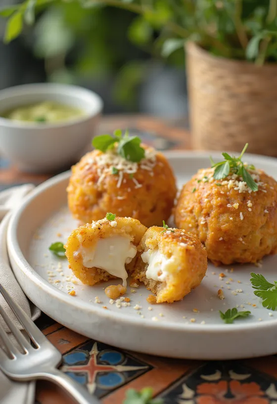 Acarajé con queso, comida brasileña crujiente con crema de queso