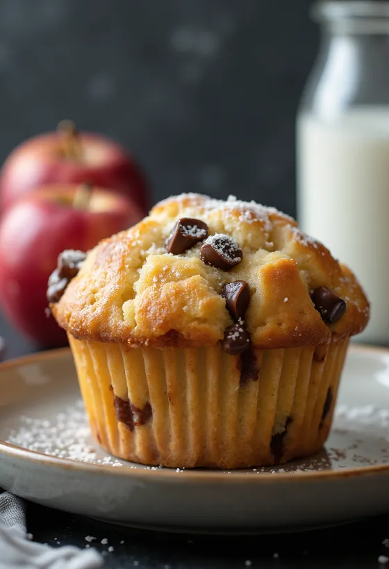 Muffins de manzana con chocolate servidos