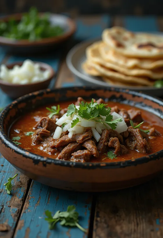 Barbacoa de res mexicana servida en tortilla