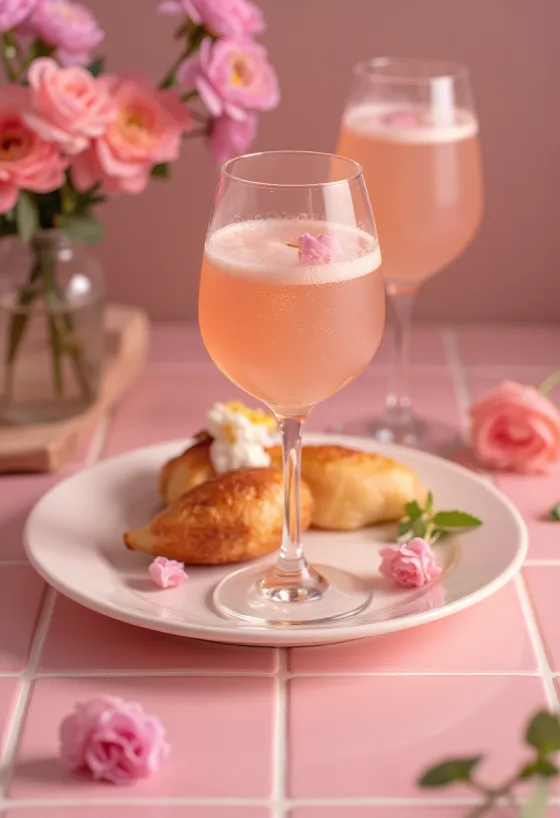Cóctel Bellini decorado con puré de durazno fresco y prosecco