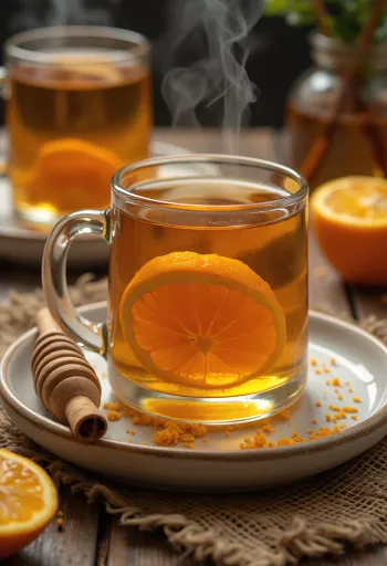 Sidra de canela y miel bebida reconfortante decorada con rodaja de naranja y canela