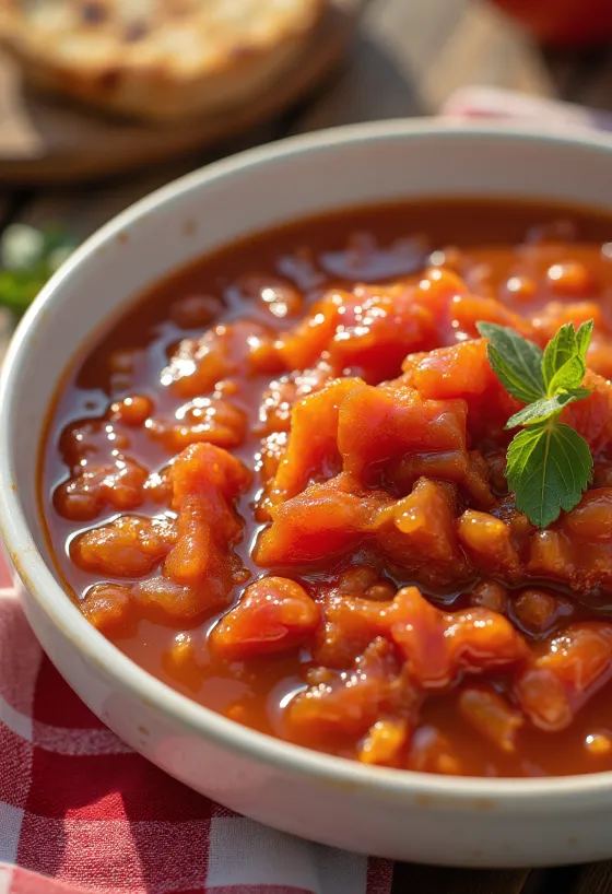 Chutney de tomate especiado servido
